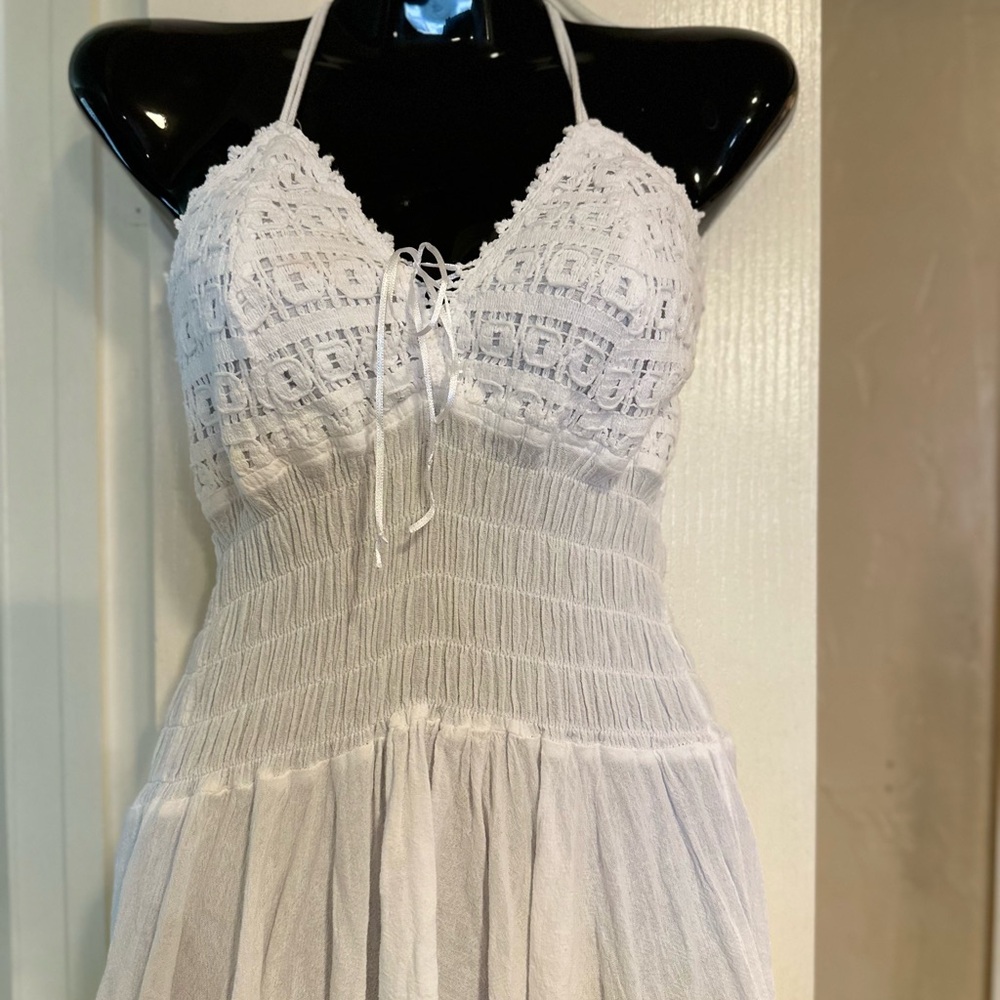 Elegant White Lace Halter Nightgown